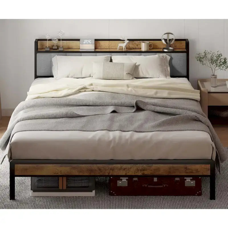 Twin/Full/Queen/King Platform Bed Frame, Metal Bed Frame with Storage Headboard