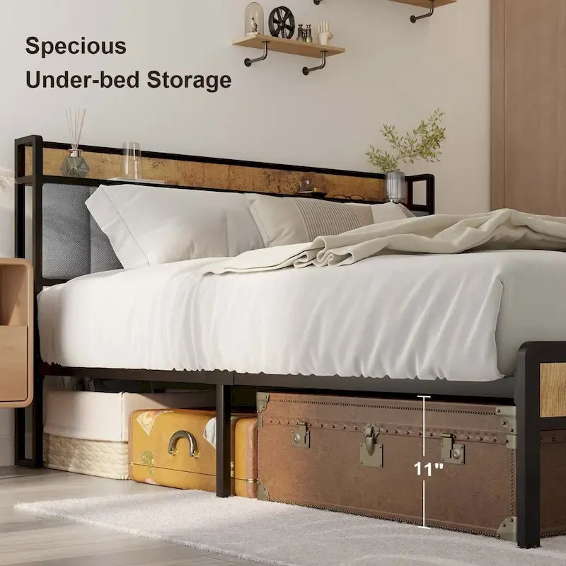 Twin/Full/Queen/King Platform Bed Frame, Metal Bed Frame with Storage Headboard