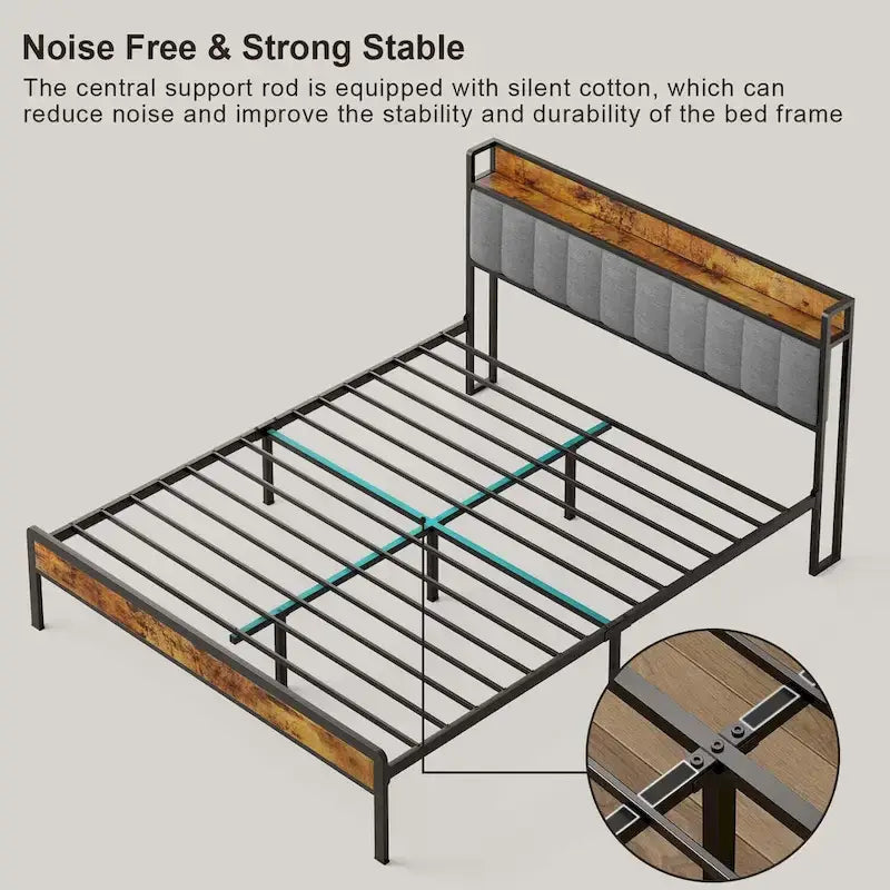 Twin/Full/Queen/King Platform Bed Frame, Metal Bed Frame with Storage Headboard