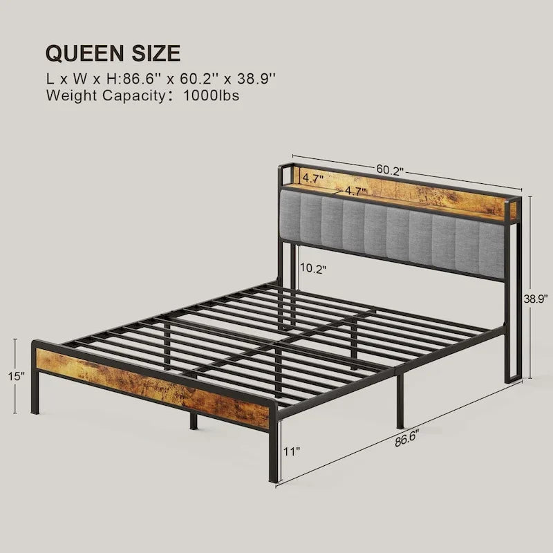 Twin/Full/Queen/King Platform Bed Frame, Metal Bed Frame with Storage Headboard