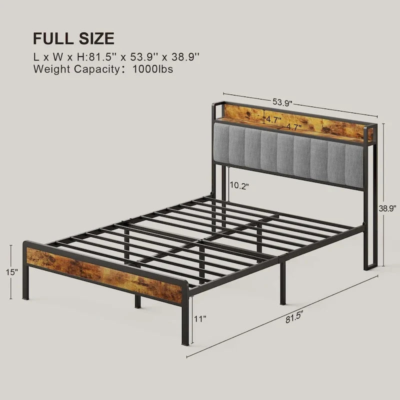 Twin/Full/Queen/King Platform Bed Frame, Metal Bed Frame with Storage Headboard