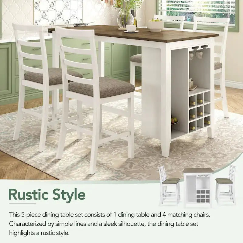 Multi-Functional Counter Height Dining Set Kitchen Bar Dining Table Set with 9 Wine Compartment Wine Glass Holders for Kitchen