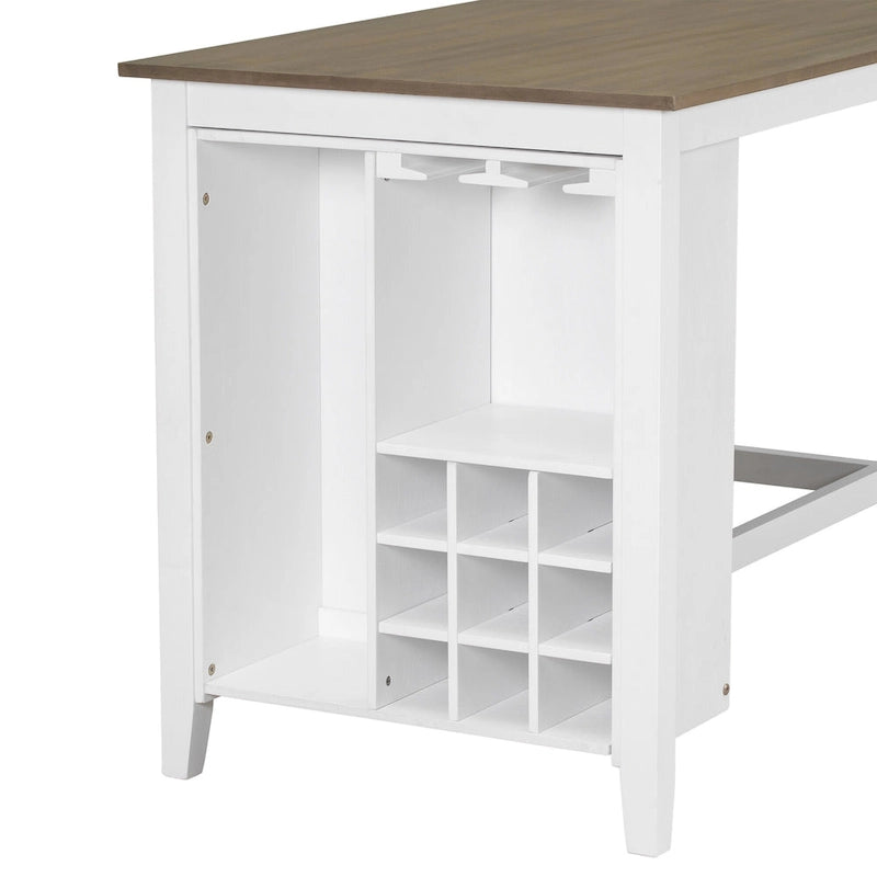 Multi-Functional Counter Height Dining Set Kitchen Bar Dining Table Set with 9 Wine Compartment Wine Glass Holders for Kitchen