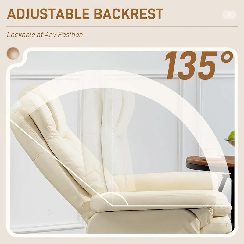 Adjustable PU Leather Lounge Chair Swivel Recliner Chair Padded High Back Armchair with Ottoman and Wood Base