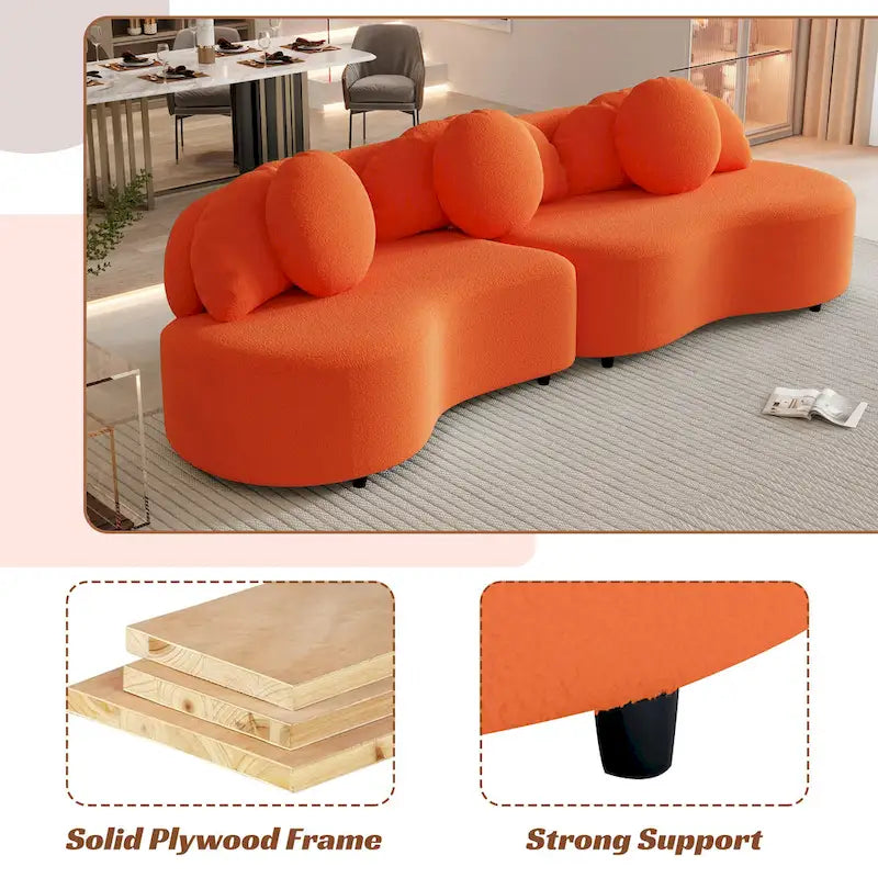 103.5 Lamb Velvet Armless Sofa with 6 Pillows and Floating Design