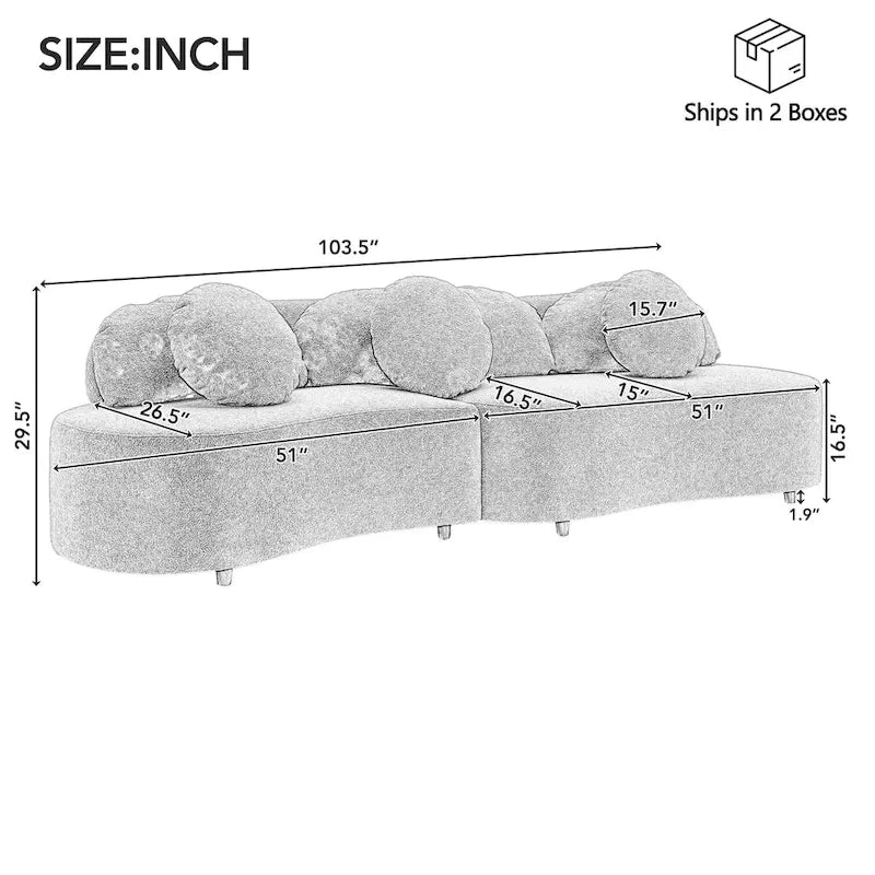 103.5 Lamb Velvet Armless Sofa with 6 Pillows and Floating Design