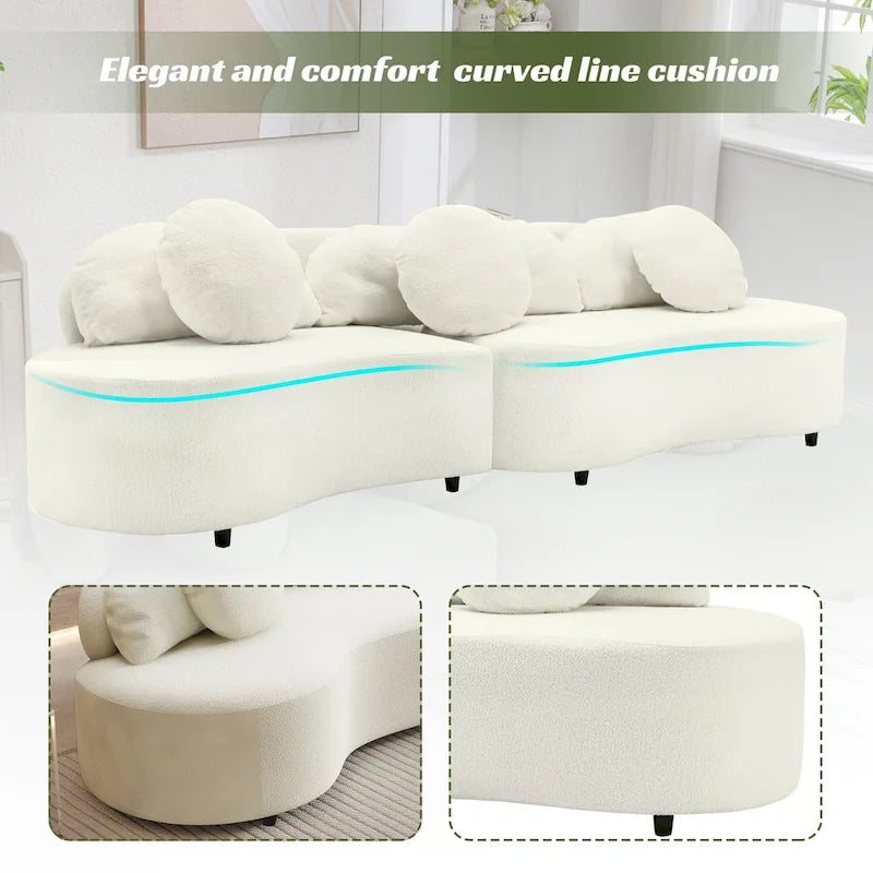 103.5 Lamb Velvet Armless Sofa with 6 Pillows and Floating Design