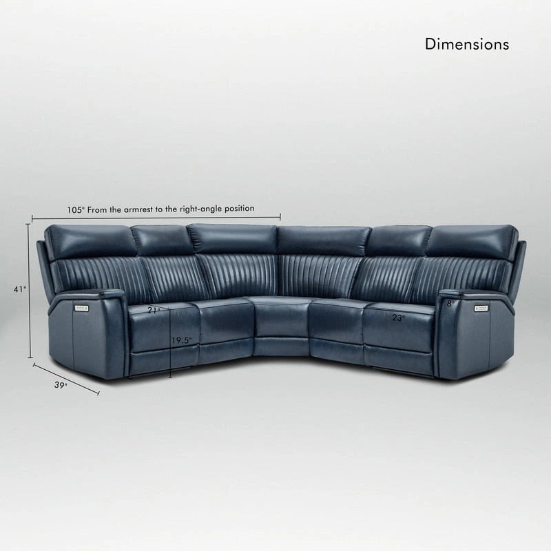 Cole 105 W Genuine Leather Power Reclining sectional sofa with USB&USB-C Port,power armlesschair