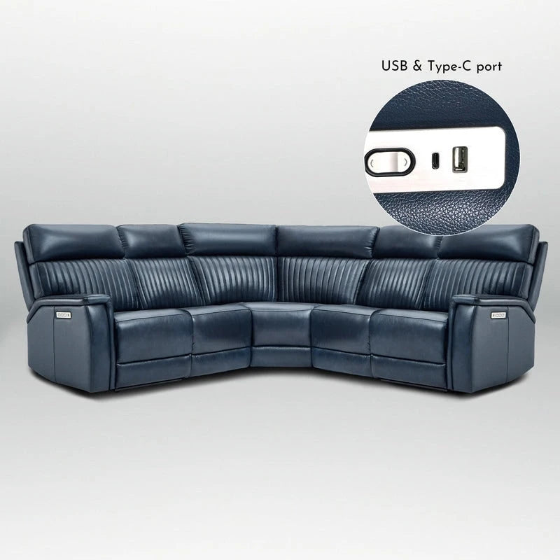 Cole 105 W Genuine Leather Power Reclining sectional sofa with USB&USB-C Port,power armlesschair