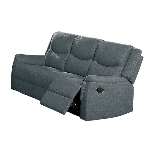 Ammy Manual Recliner Sofa, Pillow Arms, 75in Wood, Gray Faux Burlap