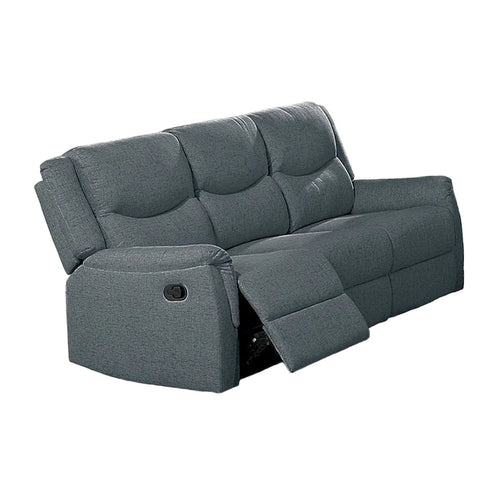 Ammy Manual Recliner Sofa, Pillow Arms, 75in Wood, Gray Faux Burlap