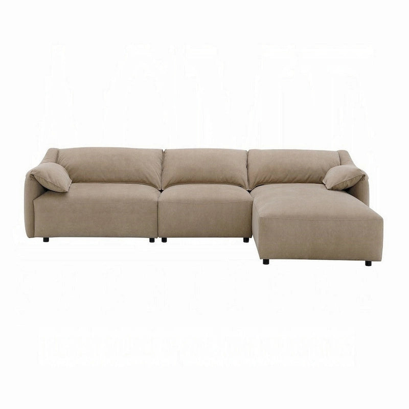 Vety L Shaped Sectional Sofa, Pillow Arm, Light Brown Nubuck Leather