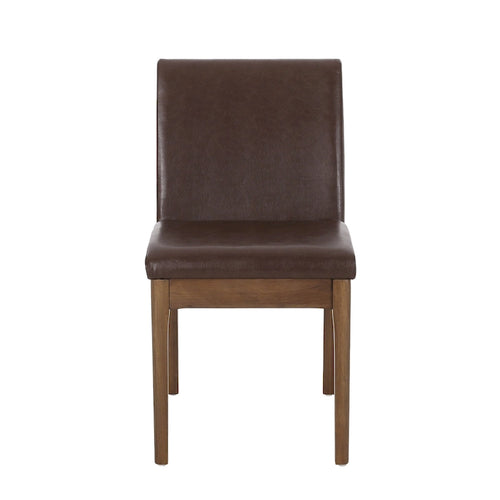 Armless Dining Chair, Natural Grain Rubberwood, Brown Faux Leather
