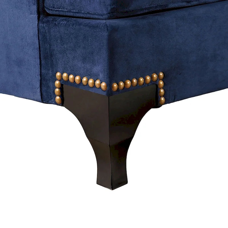 Eton 2pc Sofa Loveseat Set, 12 Pillows, Cabriole, Navy Blue Chenille