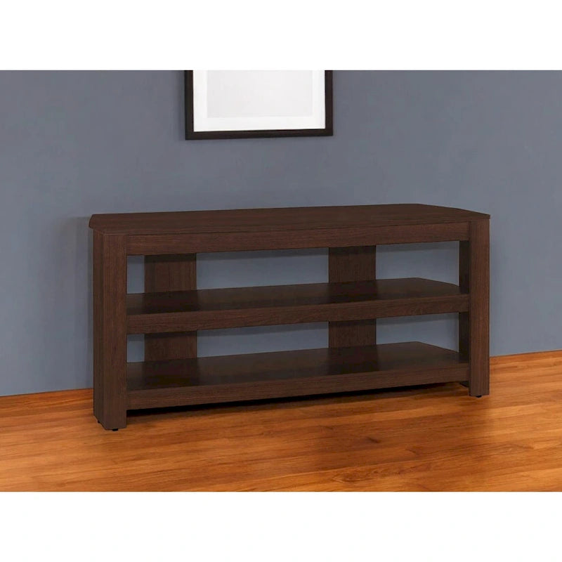 42 Inch Dark Brown Wood TV Stand with Open Shelves for 55 Inch TV Media Console for Living Room - 19.75H x 15.5W x 42L