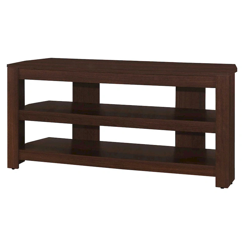 42 Inch Dark Brown Wood TV Stand with Open Shelves for 55 Inch TV Media Console for Living Room - 19.75H x 15.5W x 42L