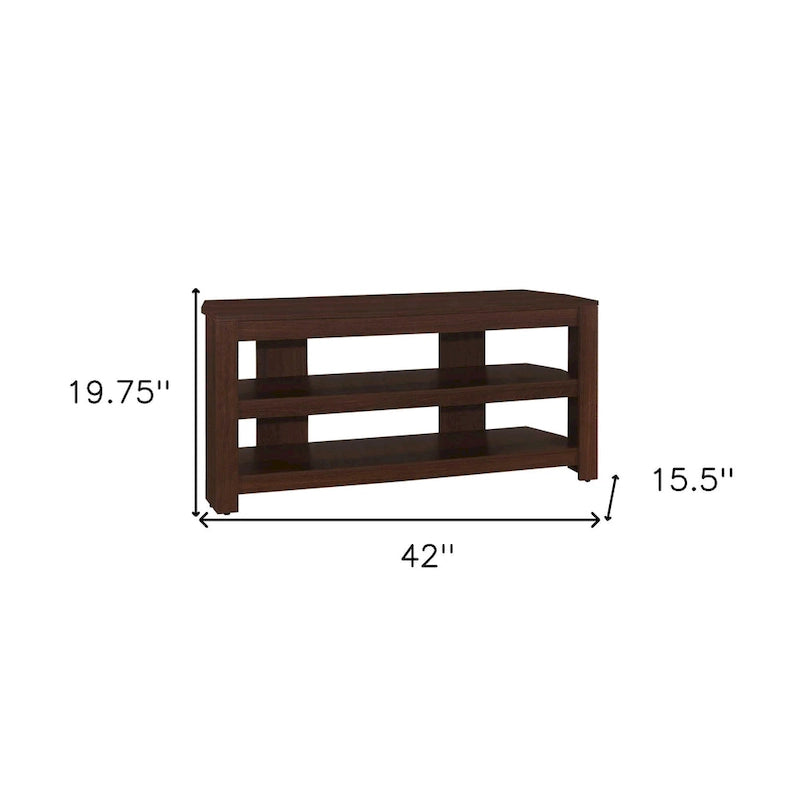 42 Inch Dark Brown Wood TV Stand with Open Shelves for 55 Inch TV Media Console for Living Room - 19.75H x 15.5W x 42L
