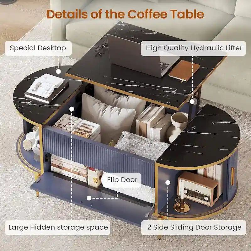 Lift Top Coffee Table Storage Compartment Barn Door