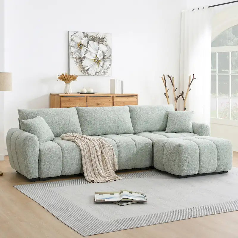 100 L-Shaped Sofa Boucle Fabric Couch with Movable Ottoman