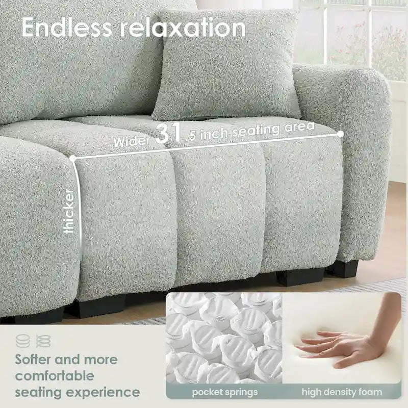 100 L-Shaped Sofa Boucle Fabric Couch with Movable Ottoman
