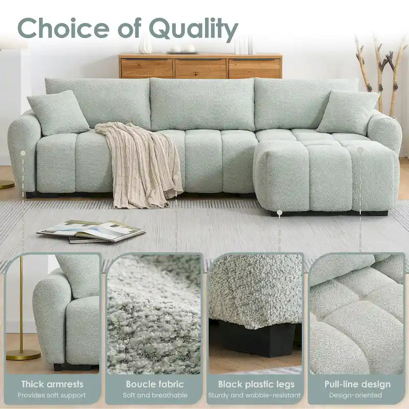 100 L-Shaped Sofa Boucle Fabric Couch with Movable Ottoman