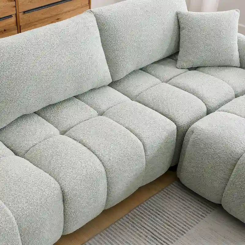 100 L-Shaped Sofa Boucle Fabric Couch with Movable Ottoman
