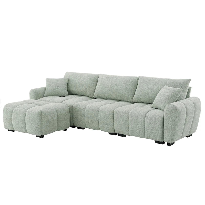100 L-Shaped Sofa Boucle Fabric Couch with Movable Ottoman