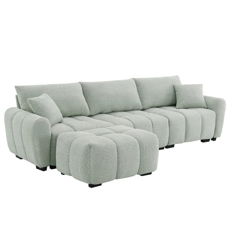 100 L-Shaped Sofa Boucle Fabric Couch with Movable Ottoman