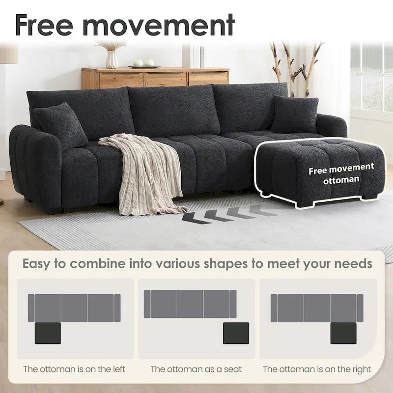 100 L-Shaped Sofa Boucle Fabric Couch with Movable Ottoman