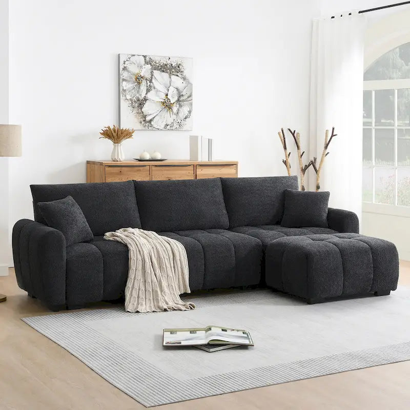 100 L-Shaped Sofa Boucle Fabric Couch with Movable Ottoman