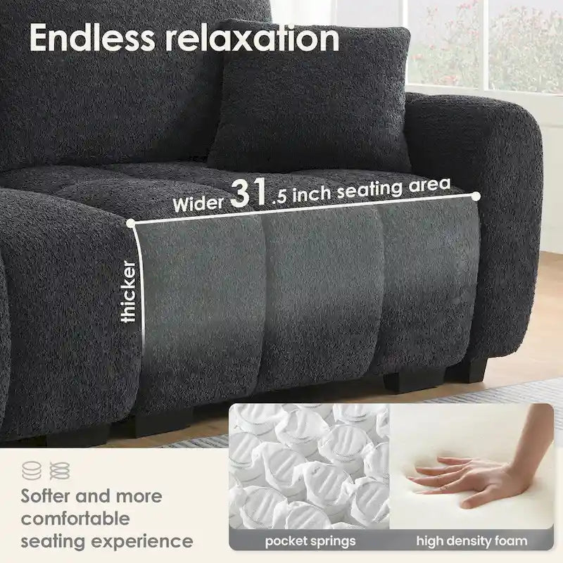 100 L-Shaped Sofa Boucle Fabric Couch with Movable Ottoman