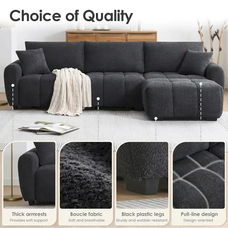 100 L-Shaped Sofa Boucle Fabric Couch with Movable Ottoman