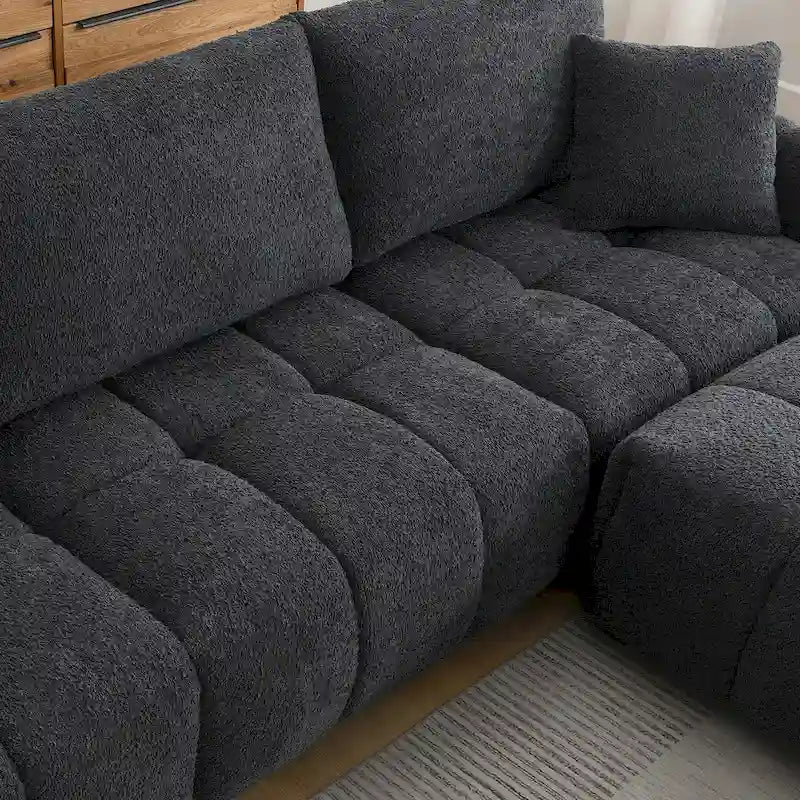 100 L-Shaped Sofa Boucle Fabric Couch with Movable Ottoman