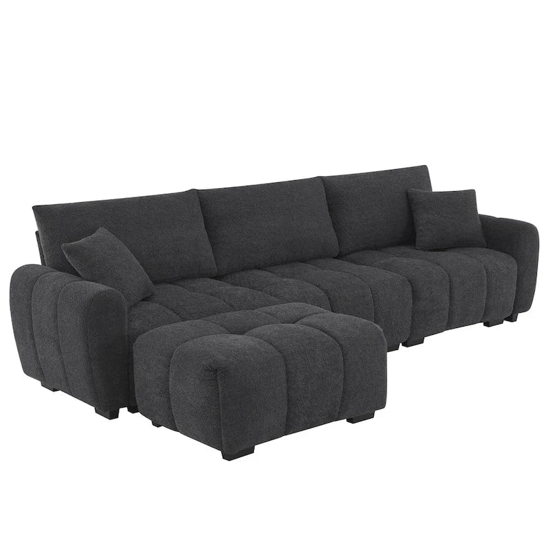 100 L-Shaped Sofa Boucle Fabric Couch with Movable Ottoman