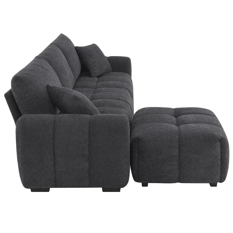 100 L-Shaped Sofa Boucle Fabric Couch with Movable Ottoman