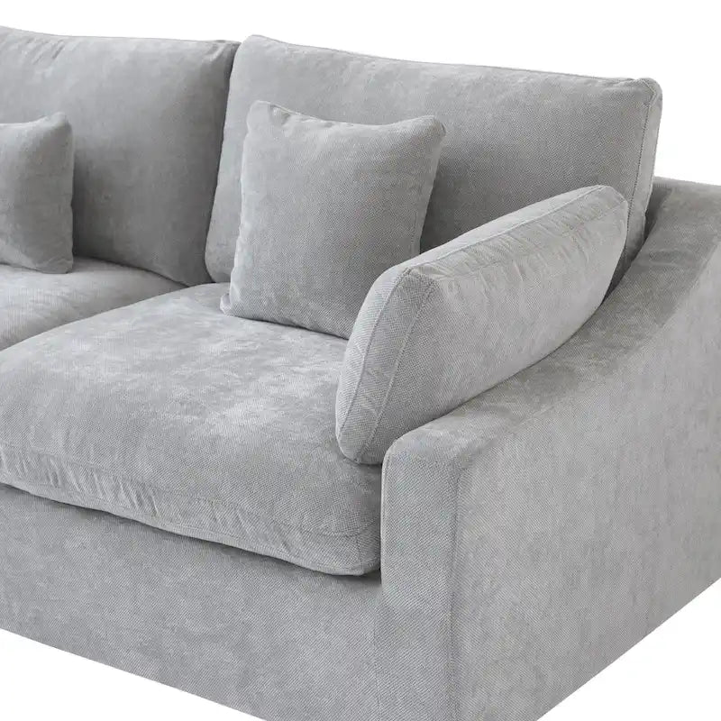 Classic Modern Linen Sectional Modular Sofa 3-Seater with 2 Ottomans, U-shaped Down Filled Cloud Couch with Cushions