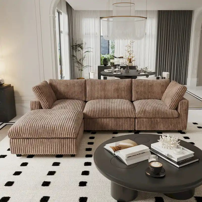 Oversized Deep Plush Cloud Sofa Couch, Modular Sectional Sofa with Ottoman