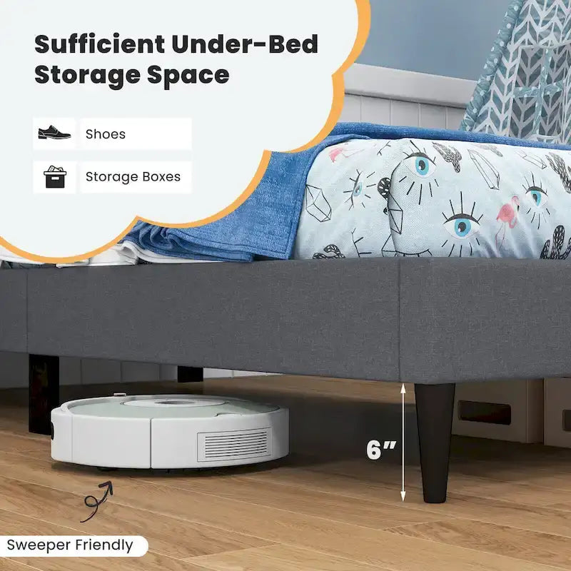 Gymax Twin Upholstered Platform Bed Mattress Foundation Button Tufted