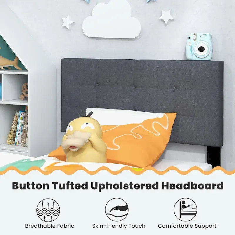 Gymax Twin Upholstered Platform Bed Mattress Foundation Button Tufted