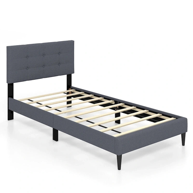 Gymax Twin Upholstered Platform Bed Mattress Foundation Button Tufted