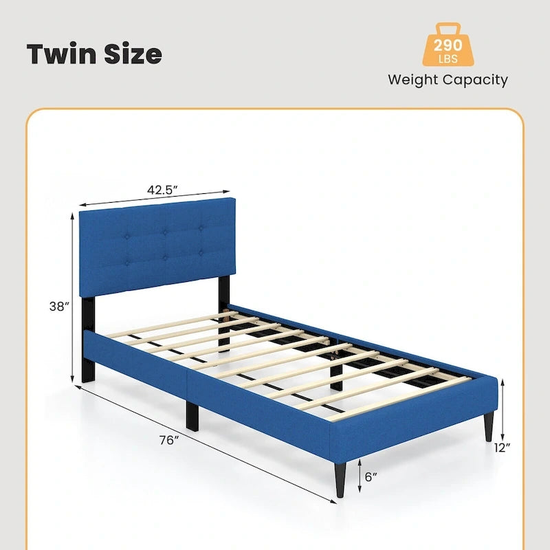 Gymax Twin Upholstered Platform Bed Mattress Foundation Button Tufted