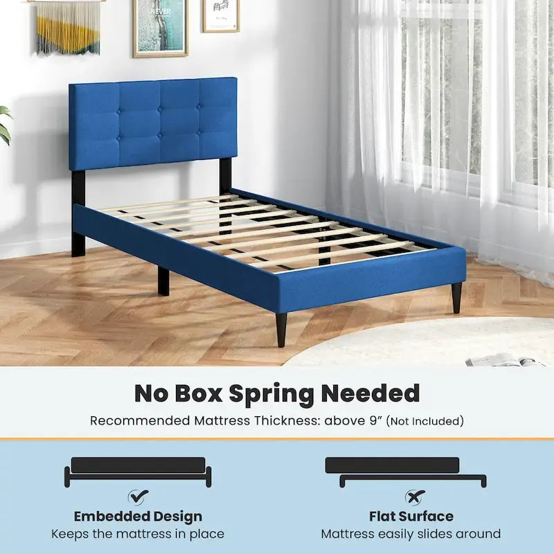 Gymax Twin Upholstered Platform Bed Mattress Foundation Button Tufted
