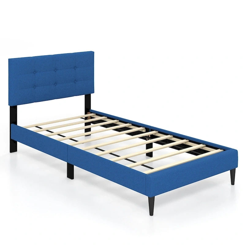 Gymax Twin Upholstered Platform Bed Mattress Foundation Button Tufted