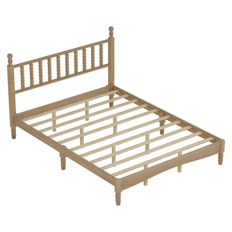 Retro Style Wood Platform Bed with Gourd Shaped Headboard,Queen Size