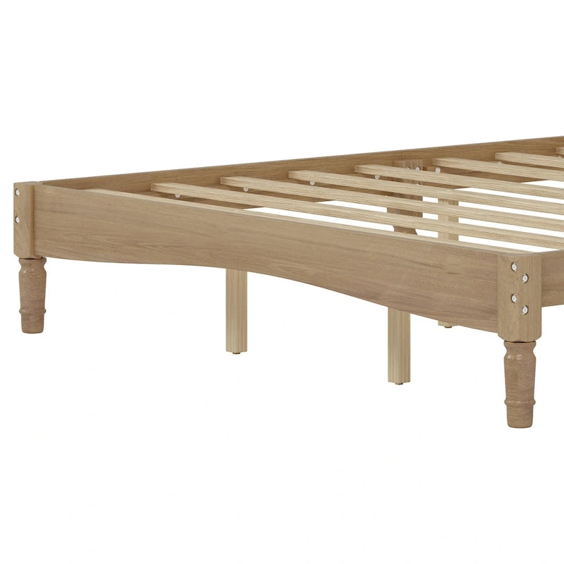 Retro Style Wood Platform Bed with Gourd Shaped Headboard,Queen Size