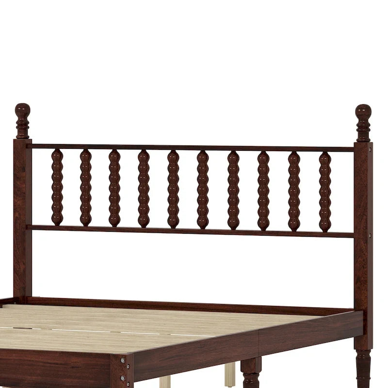 Retro Style Wood Platform Bed with Gourd Shaped Headboard,Queen Size