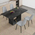 5 Piece Dining Room Set Kitchen Table Set with Square O-Shaped Legs, 4 Upholstered Dining Chairs for 4 People
