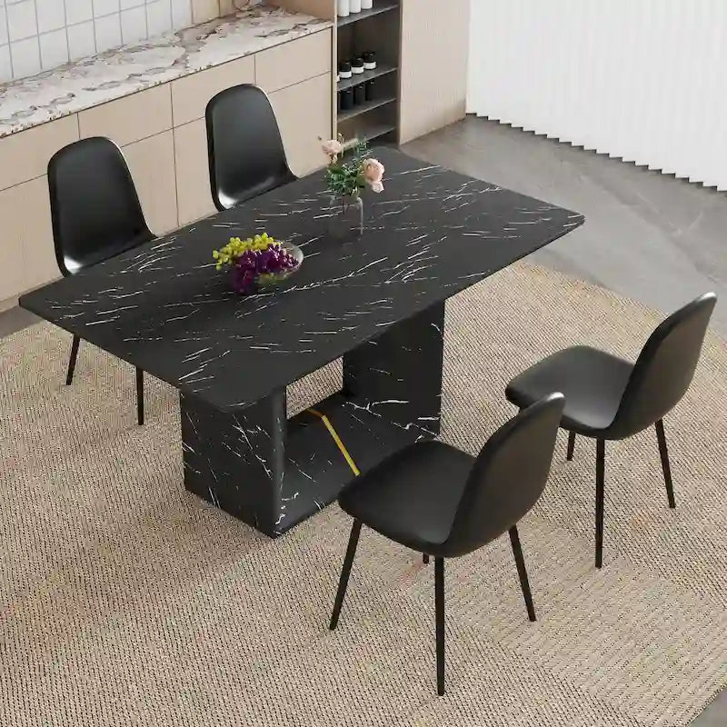 5 Piece Dining Room Set Kitchen Table Set with Square O-Shaped Legs, 4 Upholstered Dining Chairs for 4 People