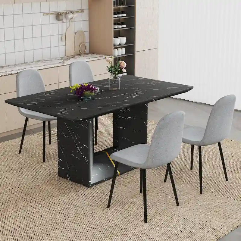 5 Piece Dining Room Set Kitchen Table Set with Square O-Shaped Legs, 4 Upholstered Dining Chairs for 4 People