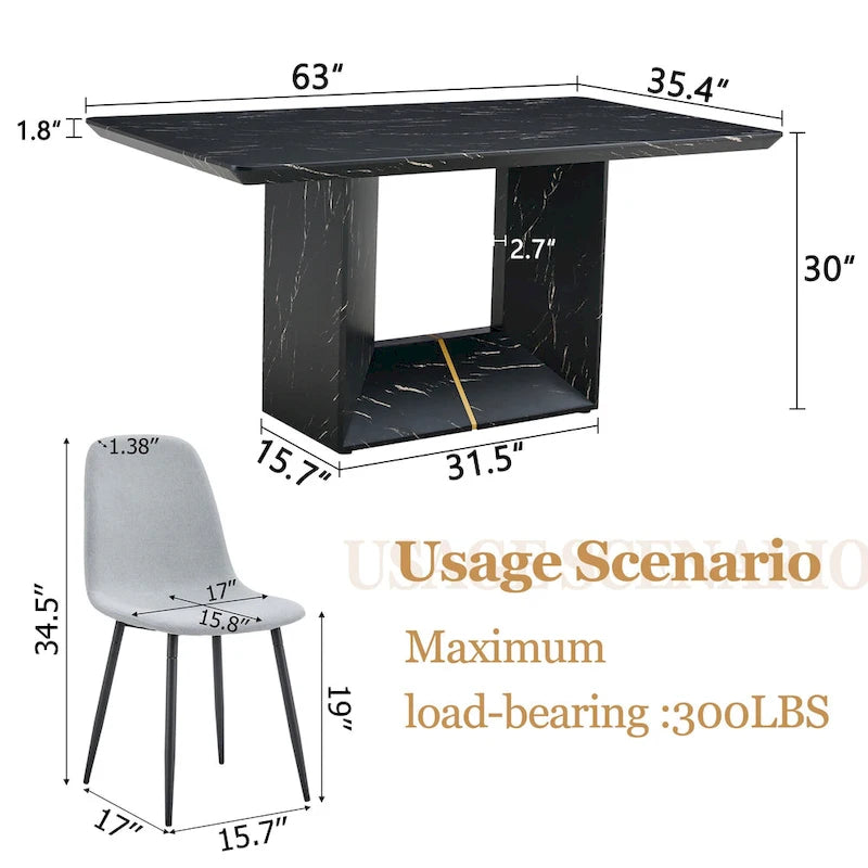 5 Piece Dining Room Set Kitchen Table Set with Square O-Shaped Legs, 4 Upholstered Dining Chairs for 4 People